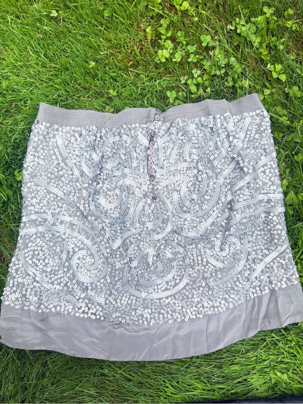 BCBGMaxAzria Silver Sequined Mini Skirt